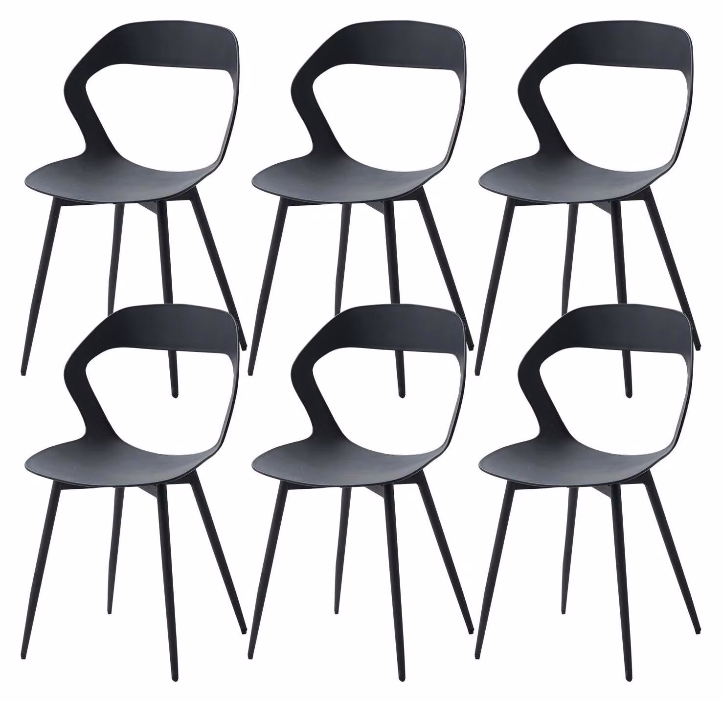 Sedia in stile scandinavo - Sedia da pranzo - Gambe in metallo - Seduta in plastica imbottita - Da montare - Senza braccioli - Non girevole - Nera