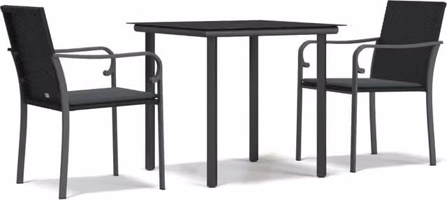 Set Pranzo da Giardino 3pz | Set Salotto da Giardino con Cuscini in Polyrattan e Acciaio