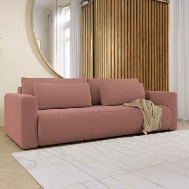 Divano Letto 2 Posti con Contenitore Erbezzo DMORA, Rosa, L: 240 cm, P: 105 cm