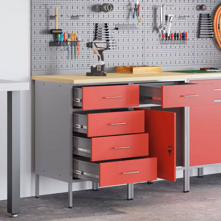 Set di 2 carrelli da lavoro mobili vidaXL in rosso e grigio L 100 cm x P 55 cm x H 85 cm
