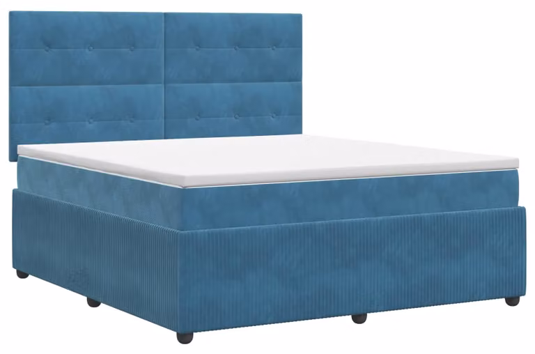 Letto boxspring con materasso e testiera blu, 160 x 200 cm, in velluto