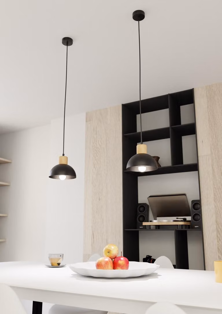 Lampada a sospensione SECO nera 1xE27x20W in metallo, dimensioni: 140x18x18 cm, IP20, Emibig