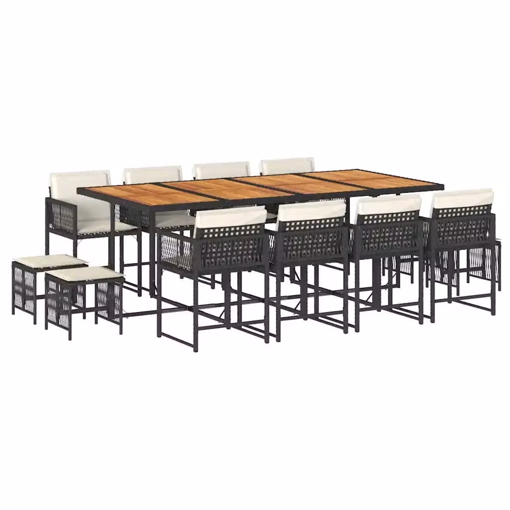 Set da pranzo da giardino vidaXL in polyrattan nero con cuscini e tavolo in legno di acacia per 13 persone – 2