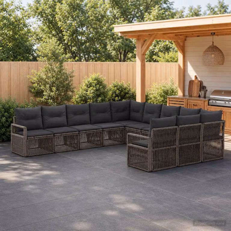 Set Divano da Giardino vidaXL 11 Pezzi a Forma di U Grigio con Cuscini e Struttura in Metallo