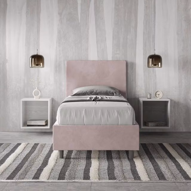Letto singolo con rete imbottito 80x190 microfibra glicine Adele