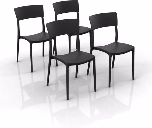 Set 4 Sedie in polipropilene Made in Italy ZEN, impilabile, resistente ai raggi UV, design moderno, ideale per sala da pranzo, cucina, sala d’attesa, bar, ristoranti o da esterno, colore Antracite