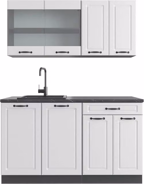 Cucina monoblocco R-Line Bianco rustico/Antracite 140 cm, PL Antracite Vicco