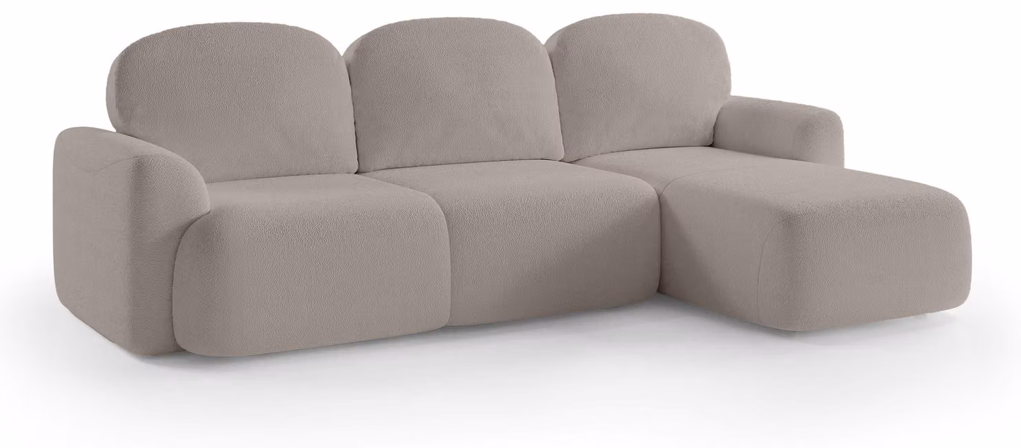 Divano angolare con funzione letto, modello Bulu, lato destro, con rivestimento effetto cenere