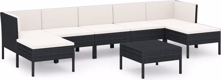 Set Divani da Giardino 8 pz con Cuscini in Polyrattan Nero