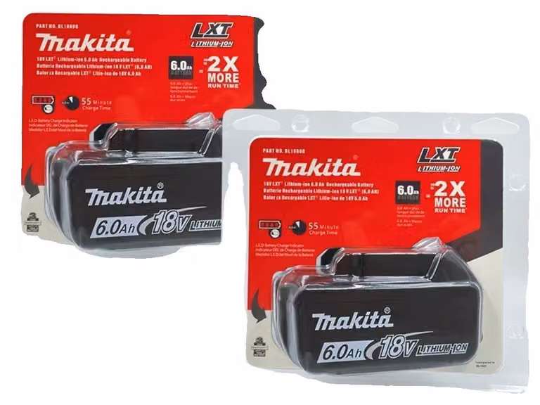 Batteria per utensili, 18V, agli ioni di litio, capacità 6000mAh, confezione da 2 pezzi, marca Makita, 6A