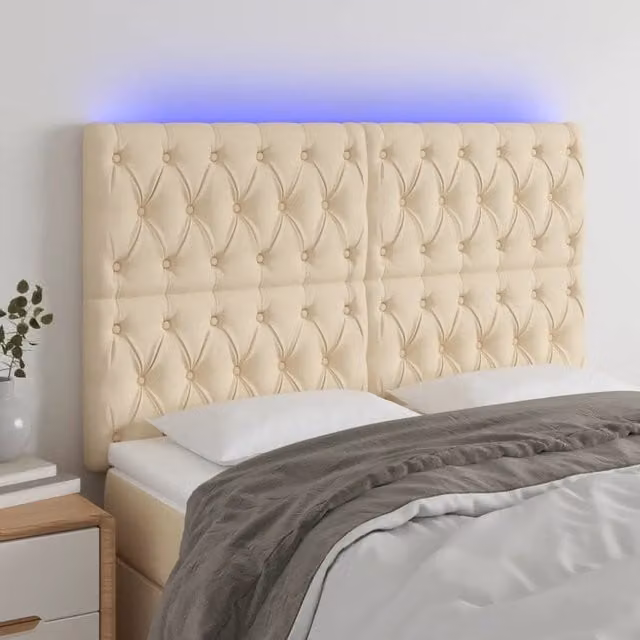 Testiera a LED-Testata con LED Crema 144x7x118/128 cm in Tessuto