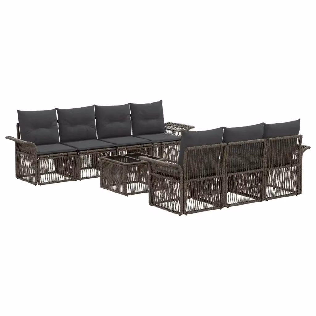 Set Divano da Giardino vidaXL 8 Pezzi Grigio con Tavolino in Vetro e Cuscini Imbottiti – 2