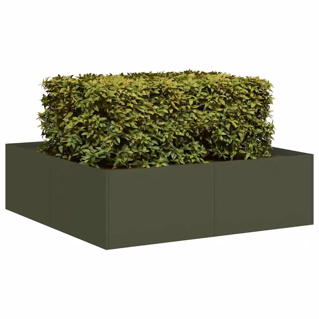 Fioriera verde oliva vidaXL in acciaio L: 100 cm, P: 100 cm, H: 30 cm