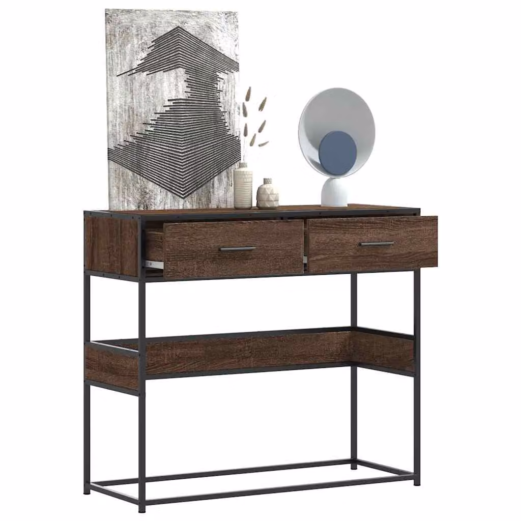 vidaXL Tavolo Consolle in Legno Rovere Marrone L 90 cm, P 35 cm, H 80 cm
