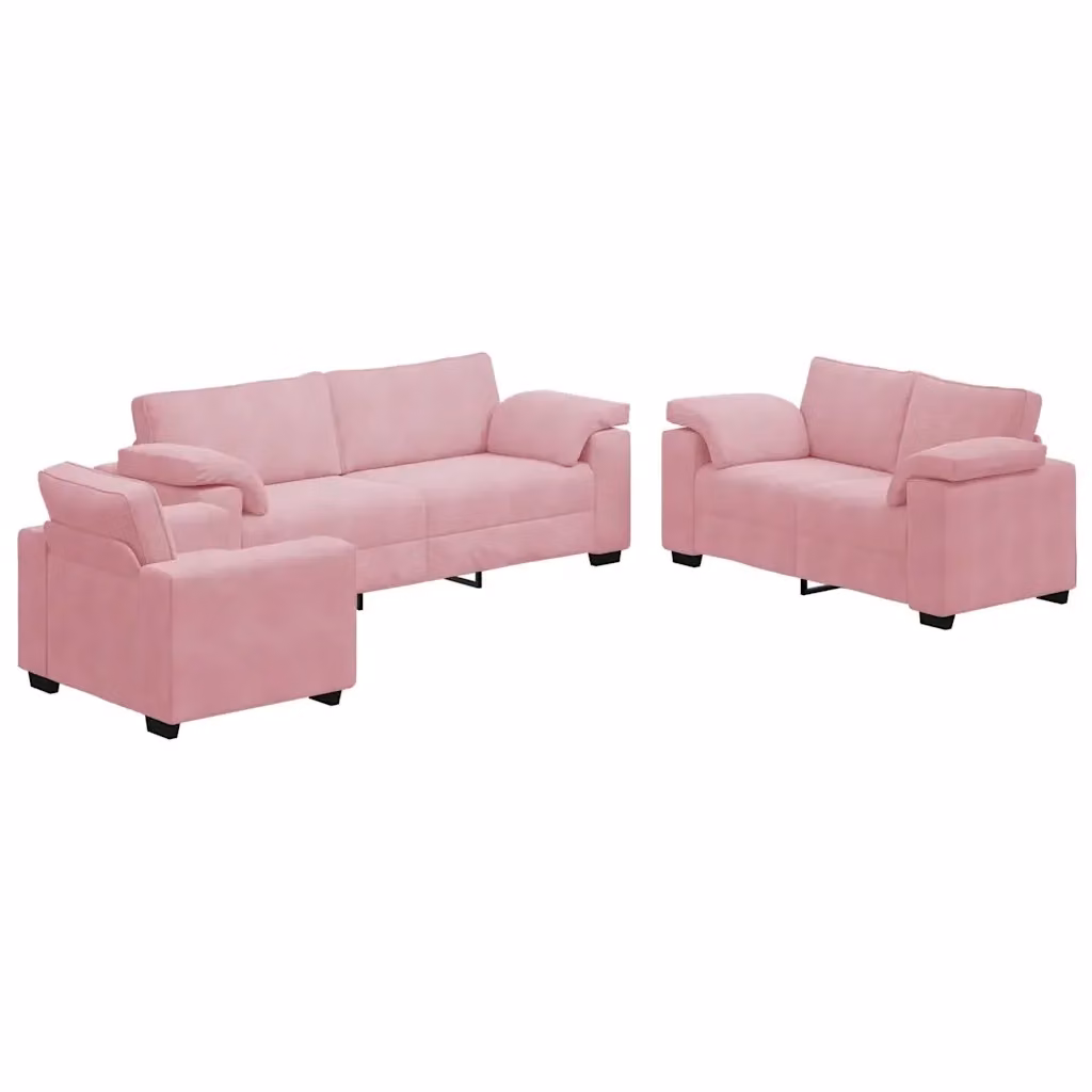 Set di divani 3 pezzi vidaXL in velluto rosa con cuscini coordinati per soggiorno e ufficio in casa – 2