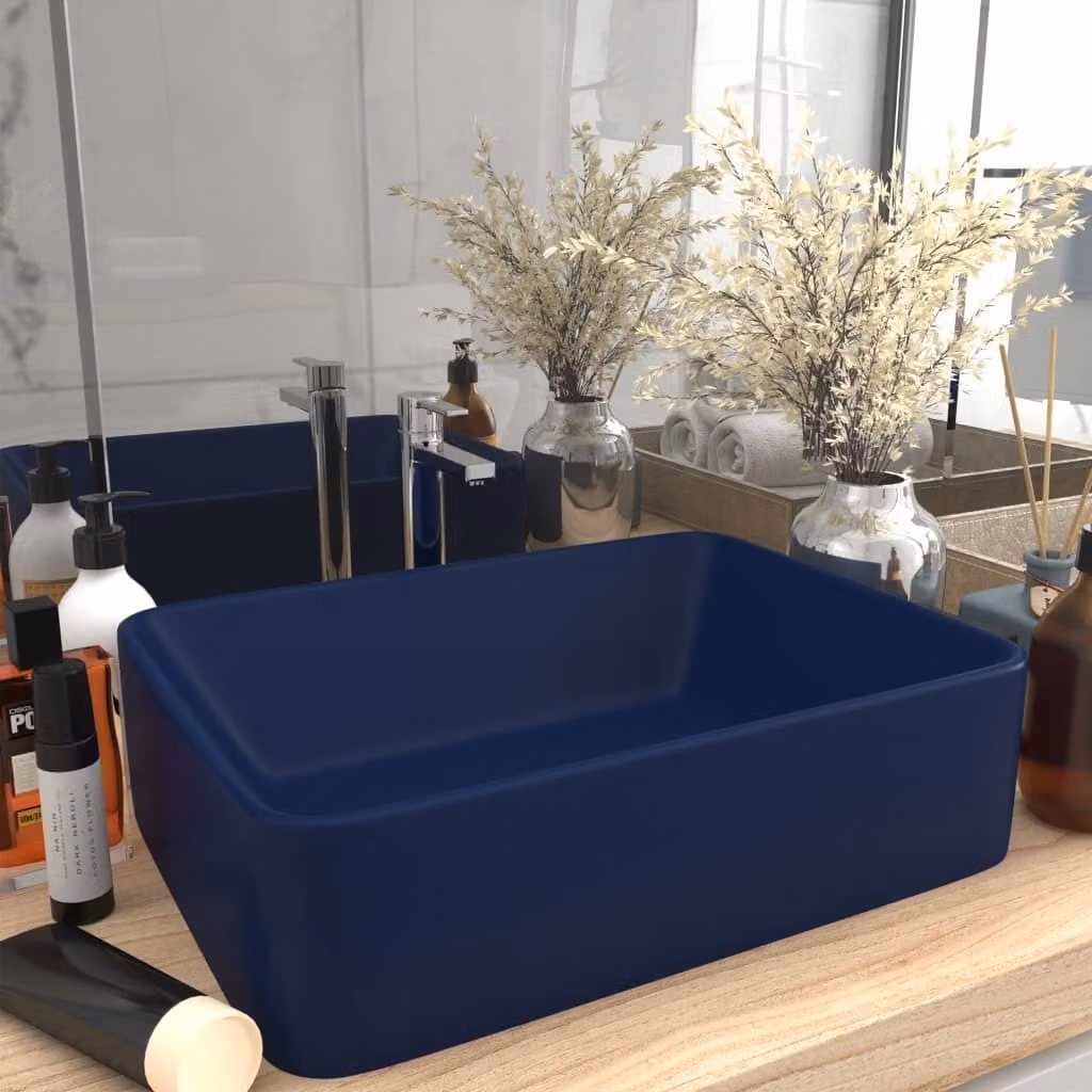The Living Store Lavabo blu scuro opaco 41x30x12 cm in Vetroceramica
