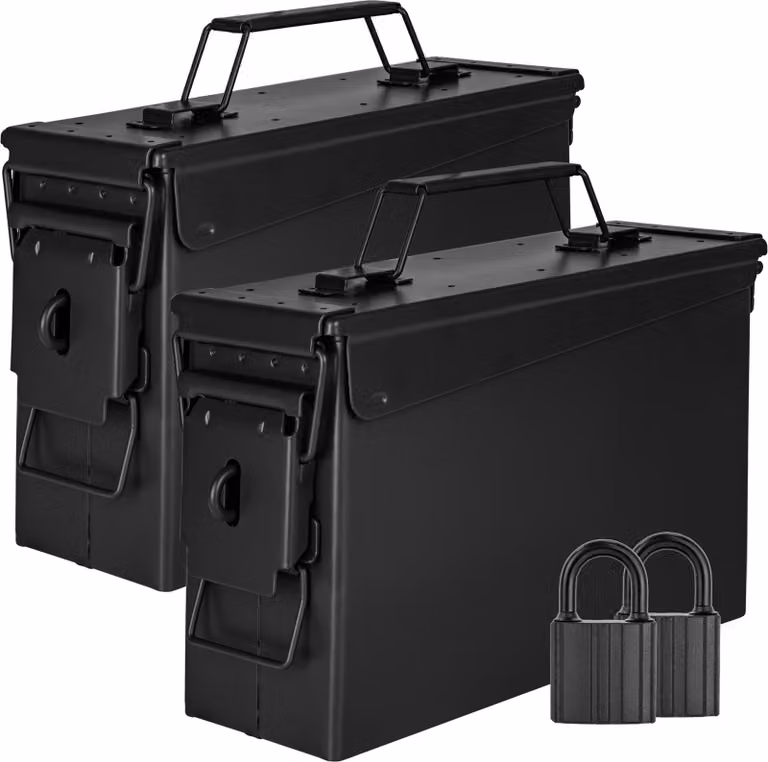 Trucky 2x Scatola portamunizioni in metallo, Con serratura scatola portamunizioni con coperchio, 28 x 10 x 18 cm, colore nero militare