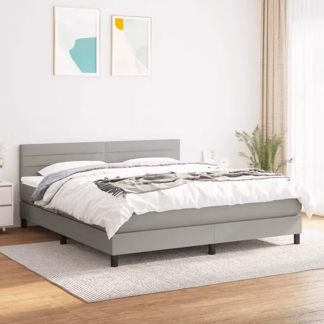 Letto Ibrido con Giroletto a Molle e Materasso vidaXL, Grigio Chiaro e Bianco, L/P/H: 160 x 200 x 203 cm – 1