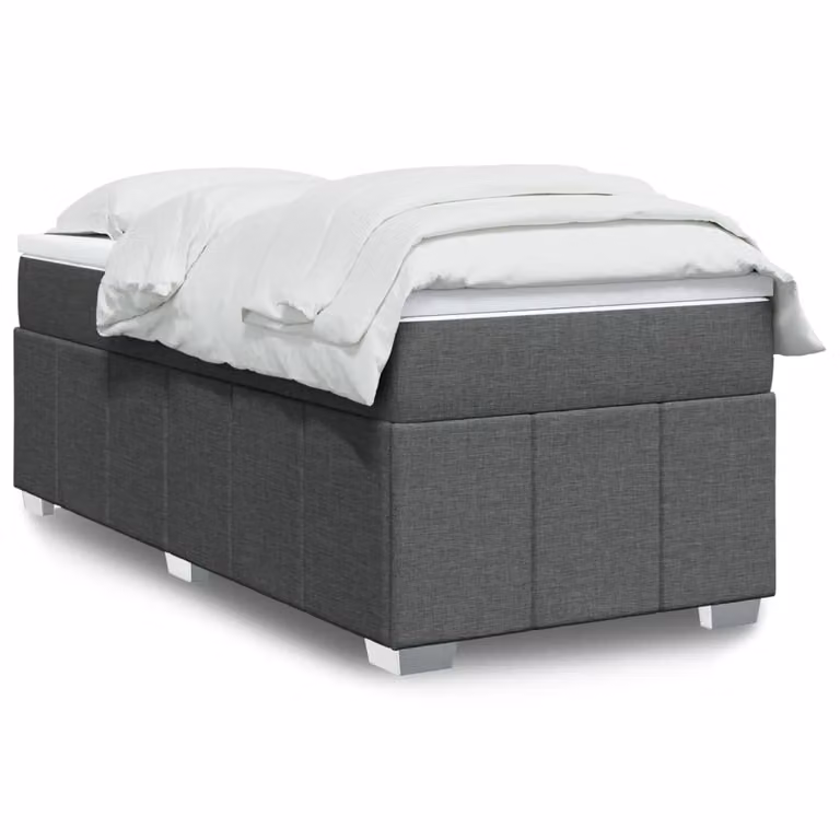 vidaXL Giroletto a molle con materasso in tessuto grigio scuro e bianco, L/P/H: 90 x 190 cm