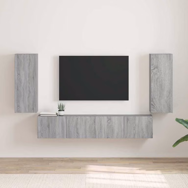 Set di 2 mobili TV da parete vidaXL in legno ingegnerizzato Grigio Sonoma, design moderno con scomparti multimediali, L: 80 cm, P: 31 cm, H: 30 cm