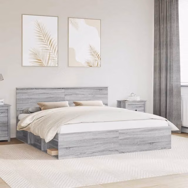 Struttura del letto con testiera-Giroletto con Testiera Grigio Sonoma 180 x 200 cm 182282
