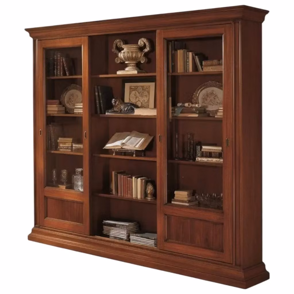 Libreria classica in legno di pioppo e vetro con ante scorrevoli color marrone Mobili 2G L/P/H: 280 x 47 x 240 cm – 1