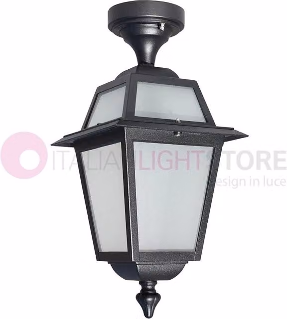 Plafoniera da esterno classica Gardenlight Artemide grigio, forma quadrata con struttura in alluminio e vetro, montaggio a soffitto