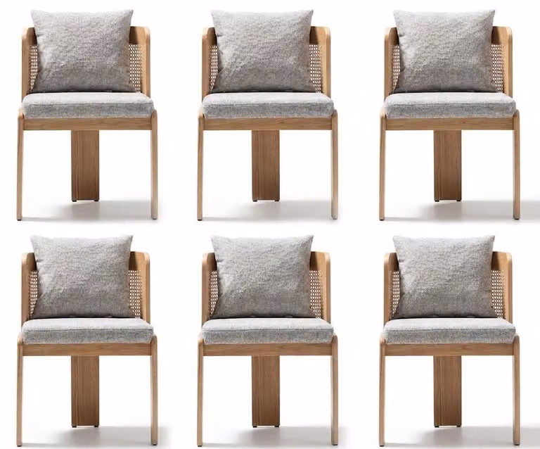 Set di sedie, design moderno, colore bianco, imbottitura in tessuto, struttura in legno, stile scandinavo, ideale per l'arredamento della casa
