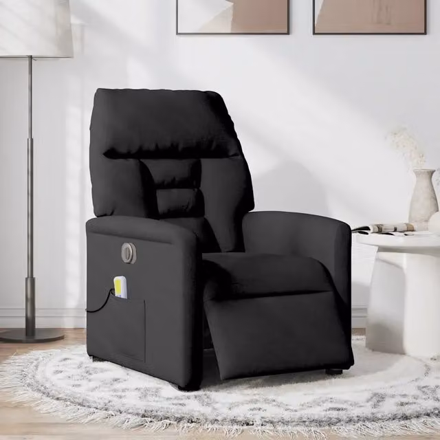 Poltrona Massaggiante | Sedia Relax Reclinabile Elettrica Nera in Tessuto
