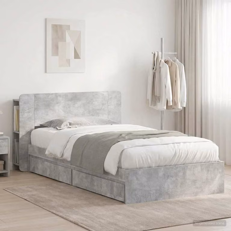 vidaXL Letto moderno con contenitore e cassetti in legno ingegnerizzato, Grigio, L/P/H: 190 x 90 x 119,5 cm