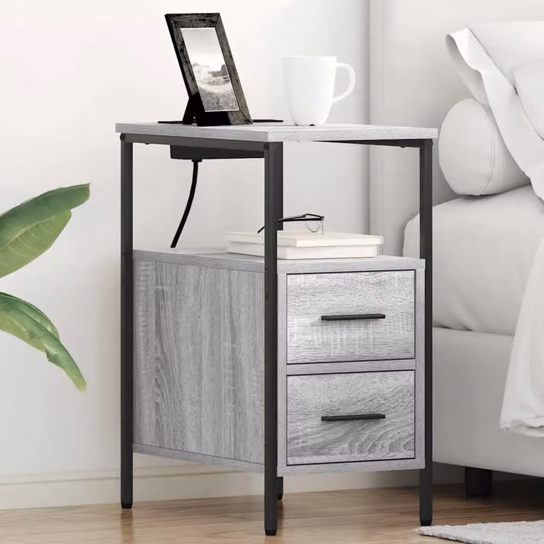 Set di 2 Armadi da Notte vidaXL Moderni in Grigio, L 30 cm x P 48 cm x H 61 cm