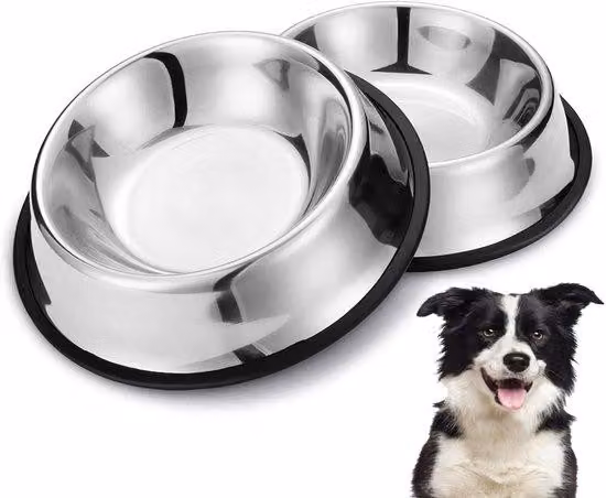Cuccia per cani in due parti in acciaio inossidabile, cuccia antiscivolo, cuccia in acciaio inossidabile con fondo gommato antiscivolo per cani di taglia media/grande, 22,5 cm