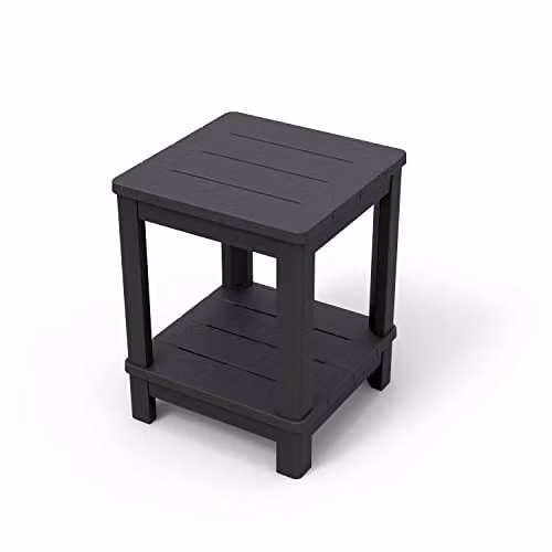 Keter - Tavolino Deluxe con doppio ripiano colore Grafite 40,5x40,5x52 centimetri