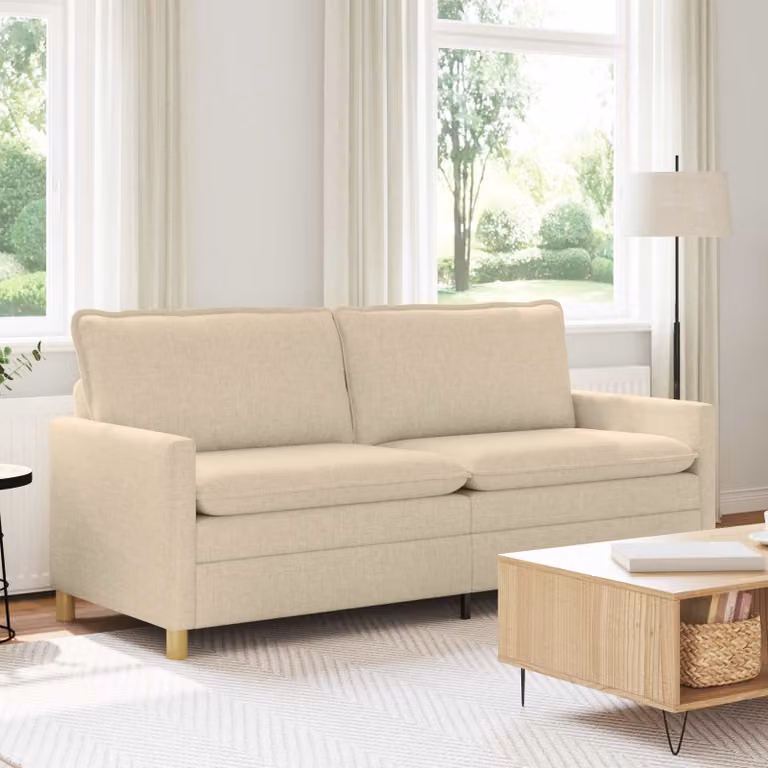 Divano a 3 posti vidaXL in tessuto beige con struttura in metallo L: 196 cm, P: 81 cm, H: 87,5 cm