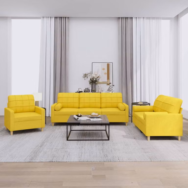 Maison Exclusive - Set divano a 3 pezzi con cuscini in tessuto giallo chiaro