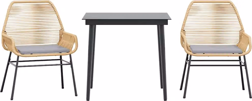 Set da Pranzo da Giardino 3pz con Cuscini Polyrattan Vetro