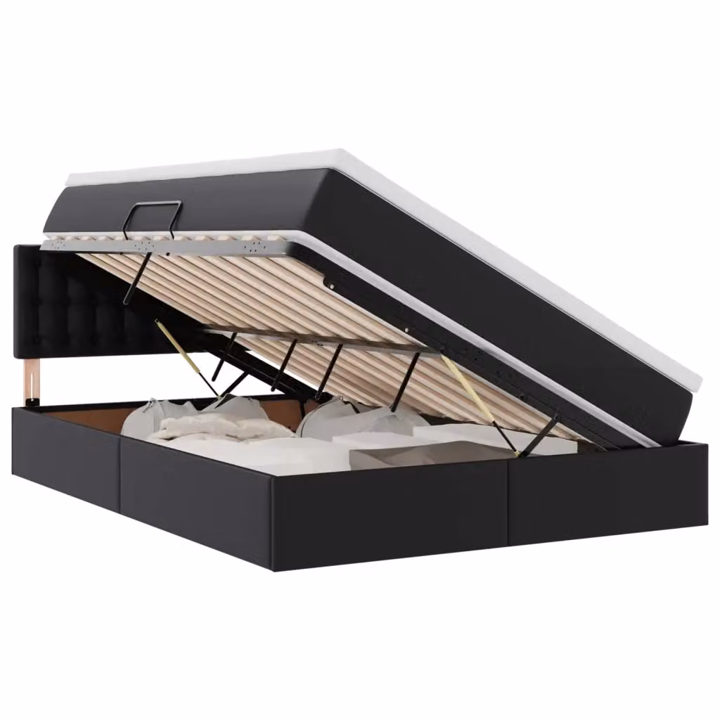 Letto con contenitore e illuminazione LED vidaXL in pelle sintetica nera L 140 x P 200 cm – 2