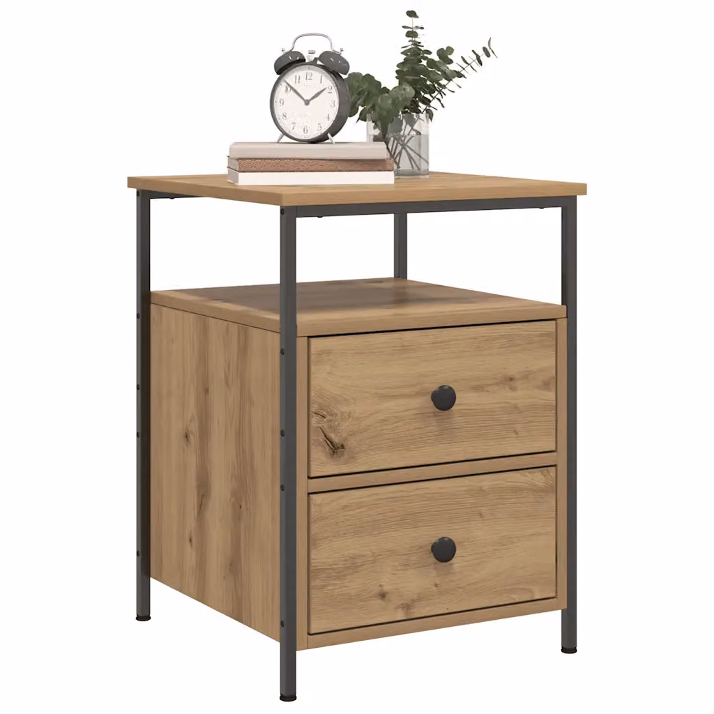 Comodino moderno vidaXL in legno e metallo color rovere, sospeso, L 44 cm x P 45 cm x H 60 cm