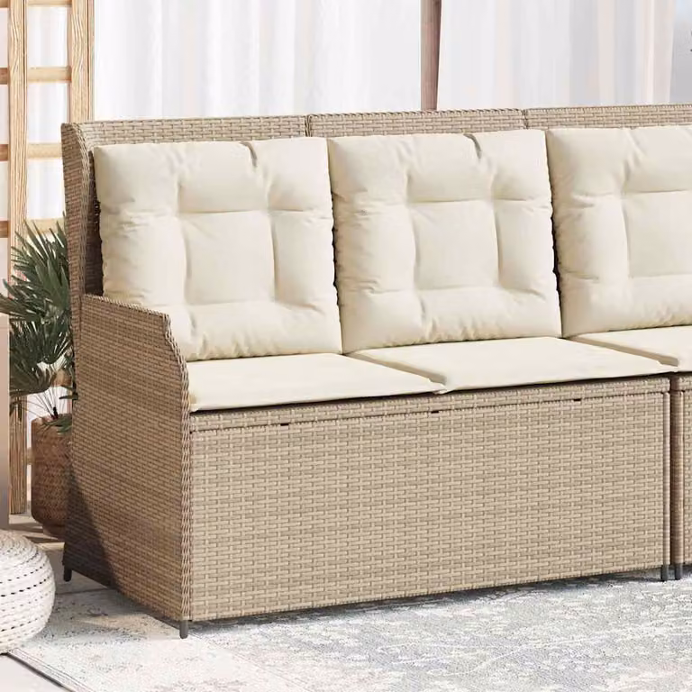 Panca Reclinabile da Giardino vidaXL in Polyrattan e Metallo con Cuscini Beige e Bianco