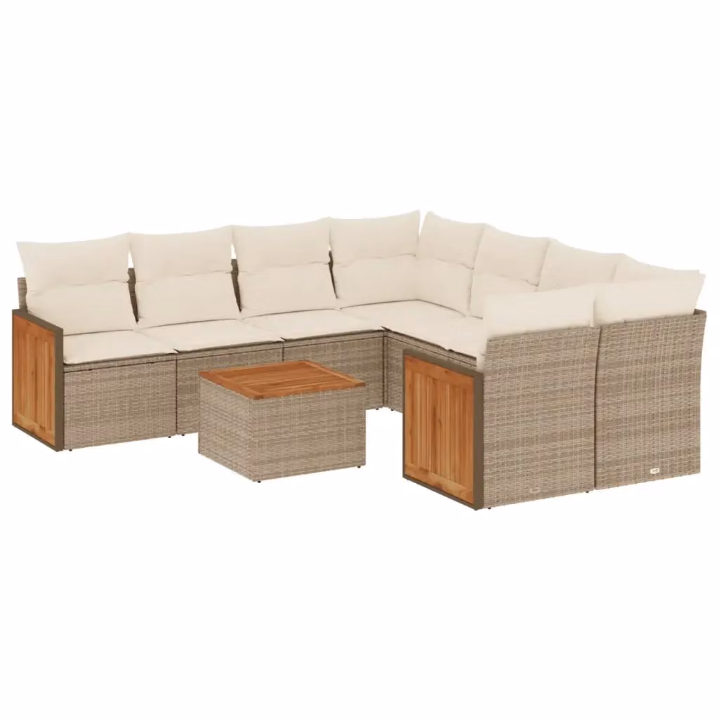 vidaXL Set Divano da Giardino a L 9 pz in Polyrattan con Cuscini Beige e Tavolino da Caffè – 2
