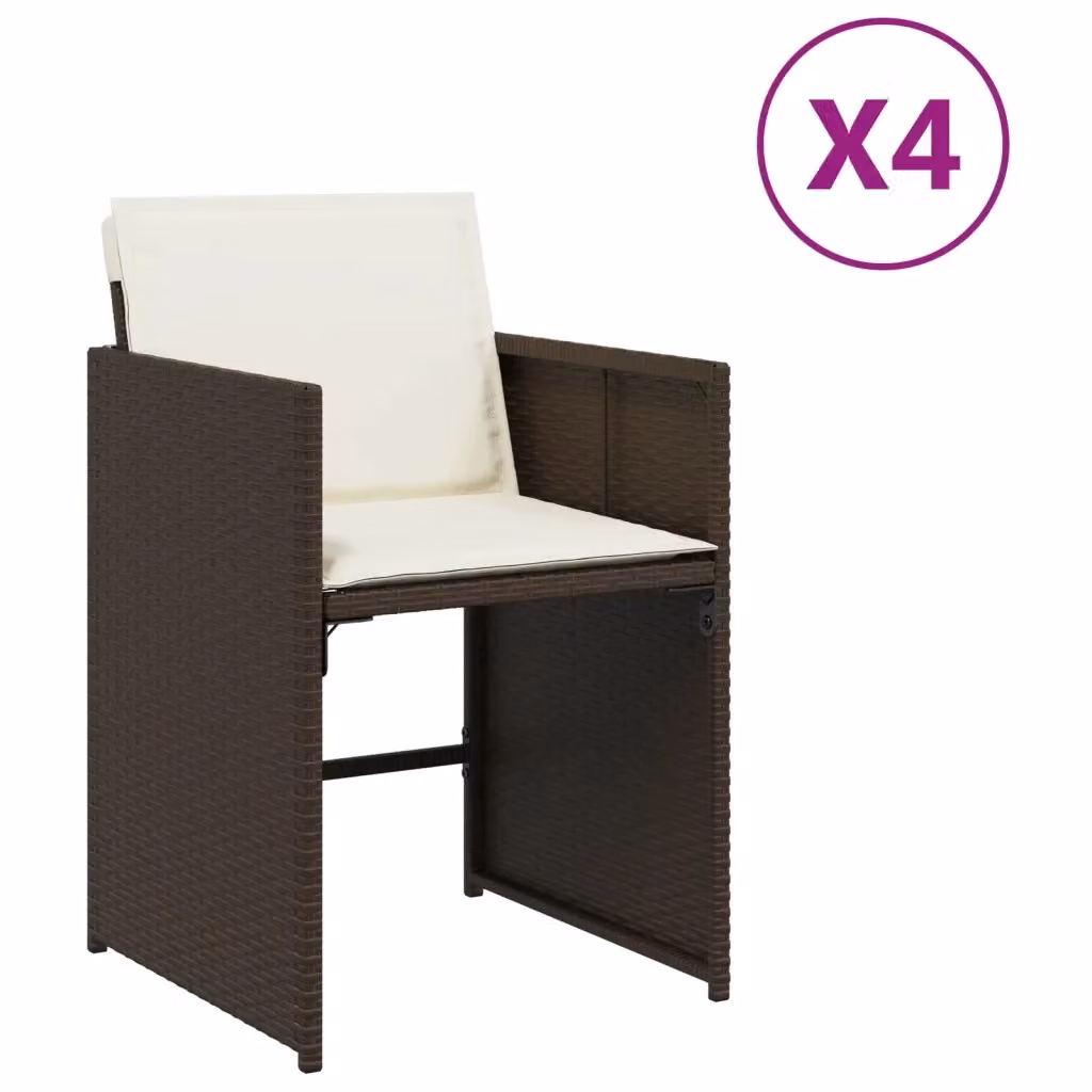 Set di 4 sedie da giardino vidaXL in polyrattan marrone con cuscini bianchi resistenti ai raggi UV – 2