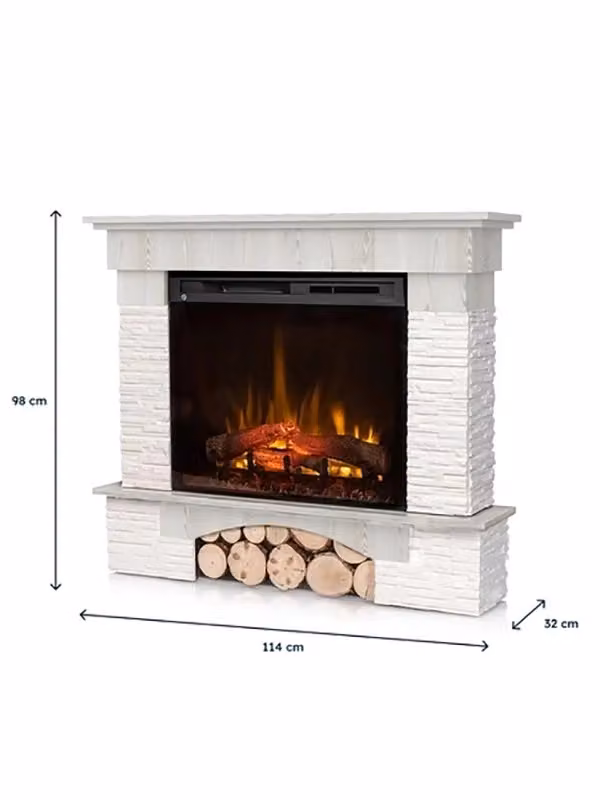 Camino Elettrico Riscaldante Autoportante con LED OUTINFIRE, Colore Bianco, L: 114 cm, H: 98 cm, P: 32 cm – 2