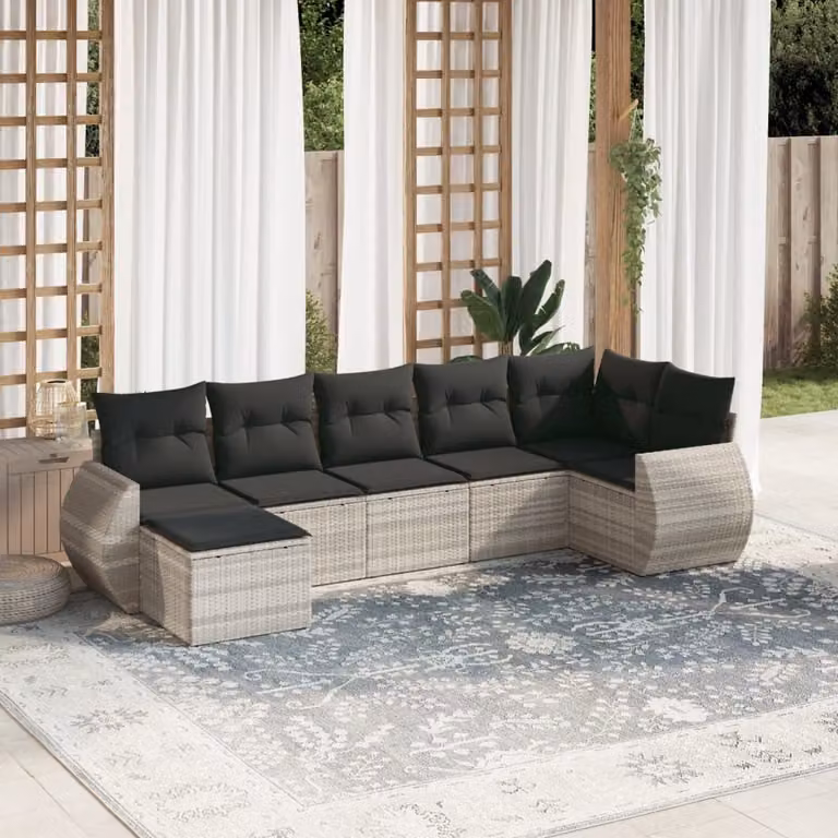 Maison Exclusive - Set Divani da Giardino 7pz con Cuscini Grigio Chiaro Polyrattan