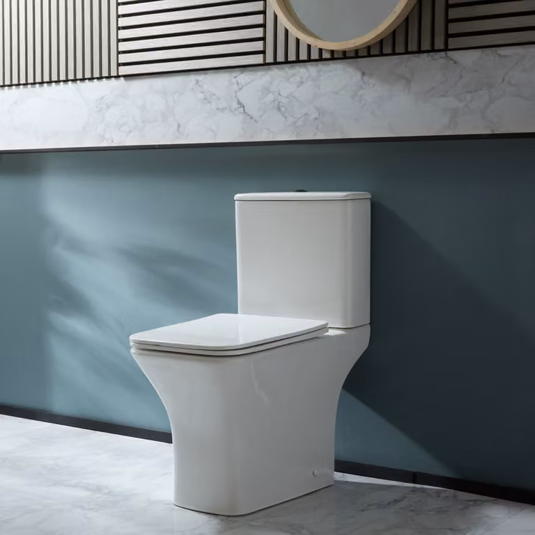 Sanitario WC Monoblocco Moderno con Sedile a Chiusura Ammortizzata e Pulsante di Scarico Nero - Avenham