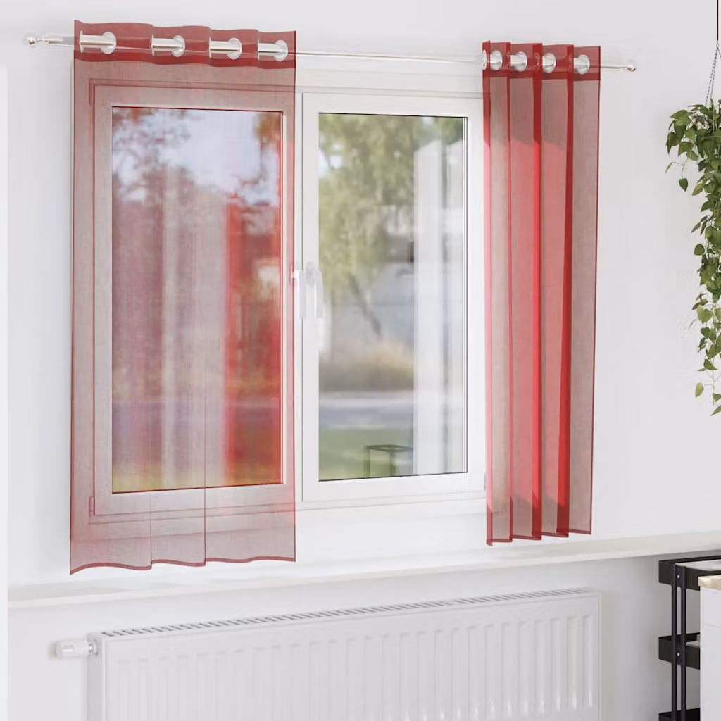 Set di 2 tende semitrasparenti in voile vidaXL con occhielli, colore rosso, H: 175 cm, L: 140 cm
