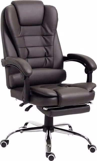 Poltrona da Ufficio Presidenziale Reclinabile con Poggiapiedi in Ecopelle Marrone L: 64.5 cm, P: 69 cm, H: 109-117 cm – 1