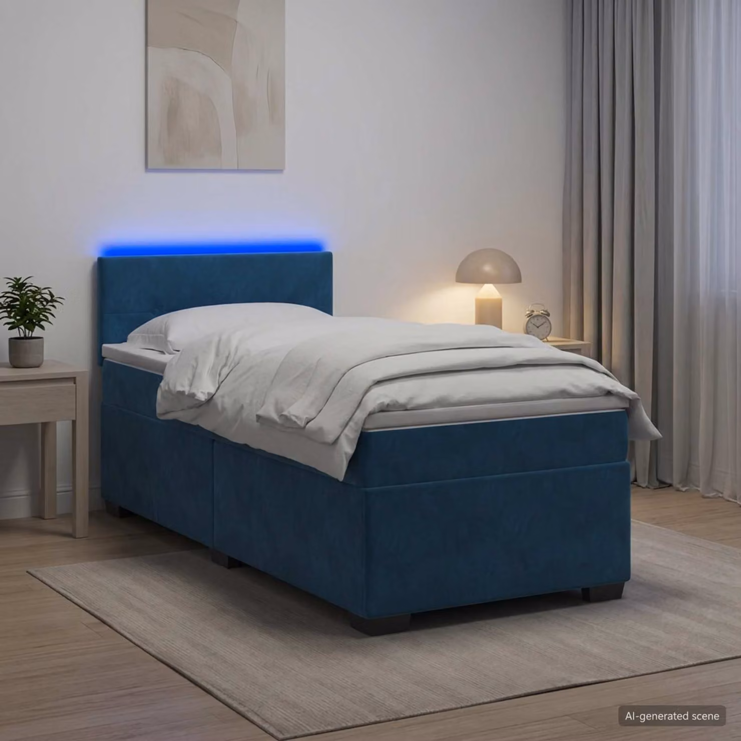 Letto con Box Spring e Materasso vidaXL in Velluto Blu con Illuminazione LED e Porta USB, L 200 x P 100 cm
