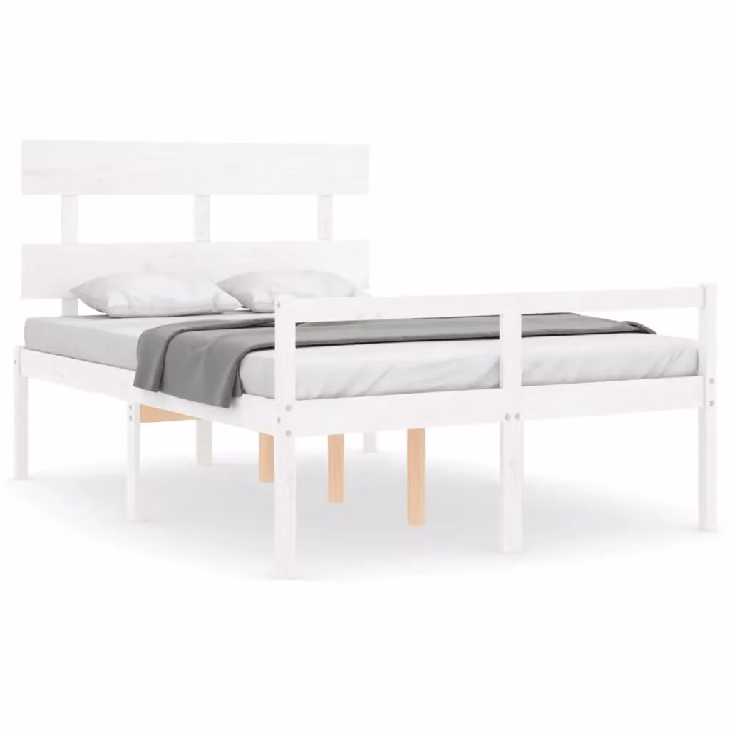 Letto per anziani vidaXL in legno massello di pino bianco con testiera stile rustico L/P/H: 200 x 120 x 81 cm – 2