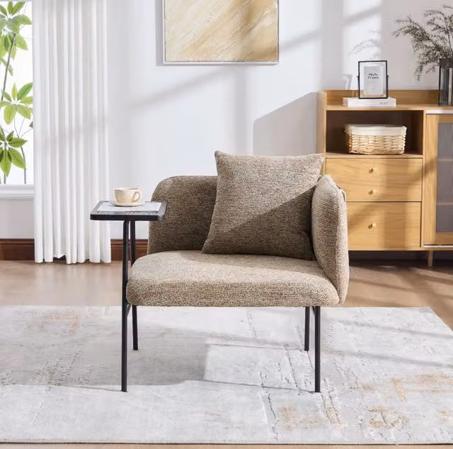 Poltrona relax MODFU con tavolino laterale in tessuto beige, L: 86 cm, P: 72 cm, H: 71 cm
