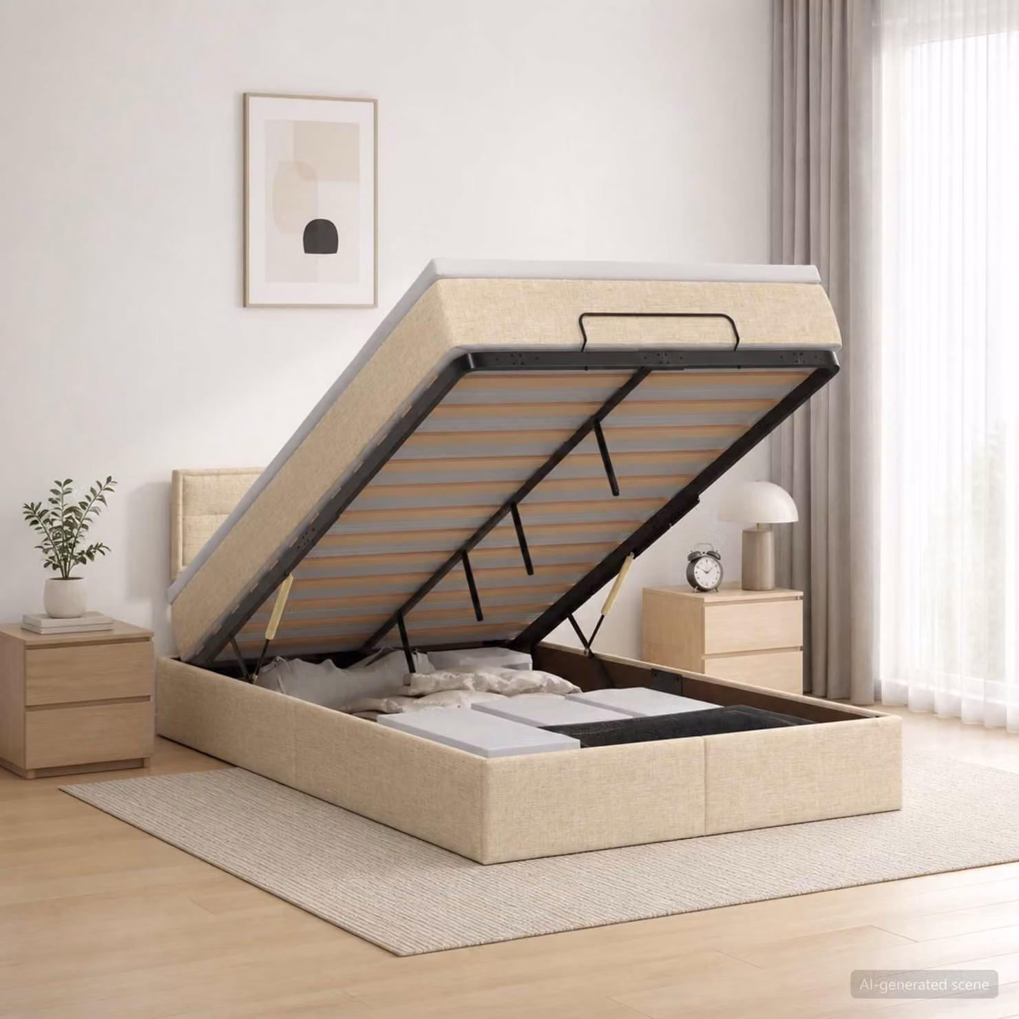 vidaXL Letto ottomano con materasso Crema 120 x 200 cm Tessuto